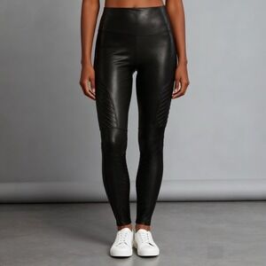SPANX Moto Faux Leather Black Leggings, size Large